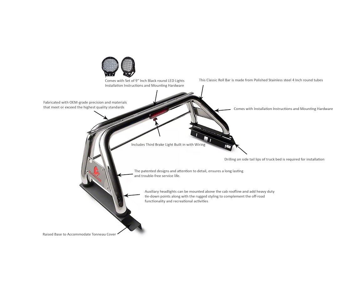 Product of Black Horse Offroad RB006SS-PL69B Truck Bed Bar