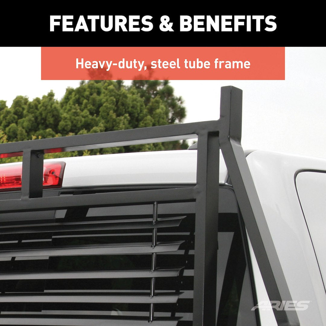 Product of Aries 111000 Bolt-On Black Semi Gloss Powder Coated Louvered Headache Rack
