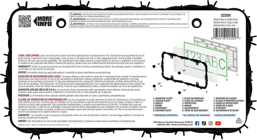 Cruiser 22200 License Plate Frame||22200_P02-Barbed-Wire-Black-Backpack.Jpg||87||c3422200||1551900