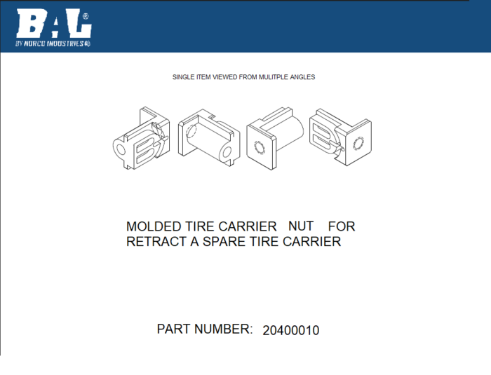 Bal Rv 20400010 Spare Tire Carrier Wheel Nut||20400010.Png||85||a6e20400010||2211222