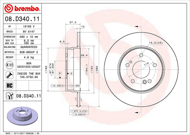 Product of Brembo 08D34011C02 Solid 1 Piece Brake Rotor