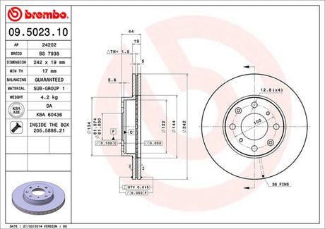 Product of Brembo 09502310C02 Vented 1 Piece Brake Rotor