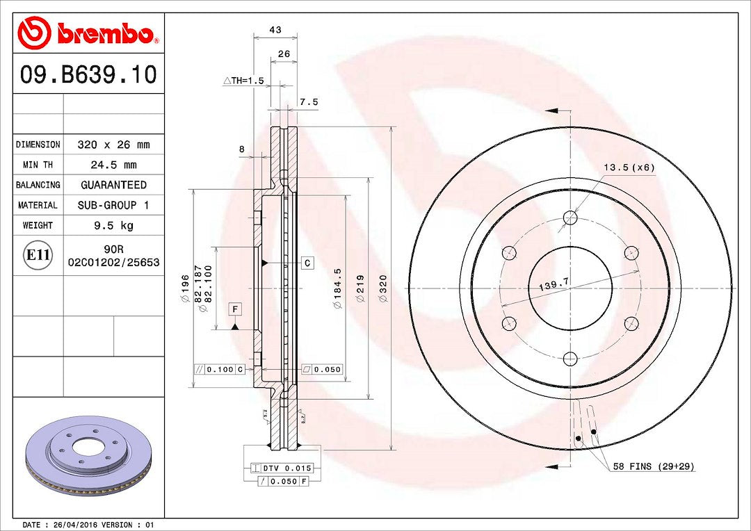 Product of Brembo 09b63910c02 Brake Rotor