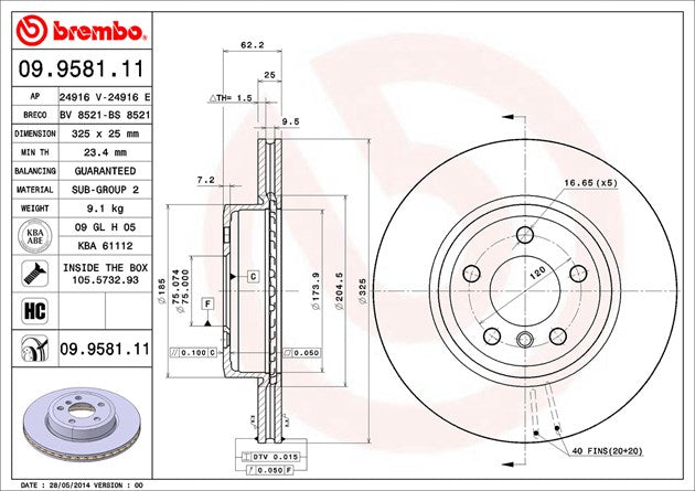 Product of Brembo 09958111C02 Vented 1 Piece Brake Rotor 