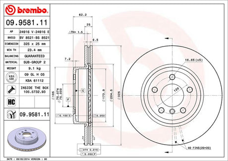 Product of Brembo 09958111C02 Vented 1 Piece Brake Rotor 