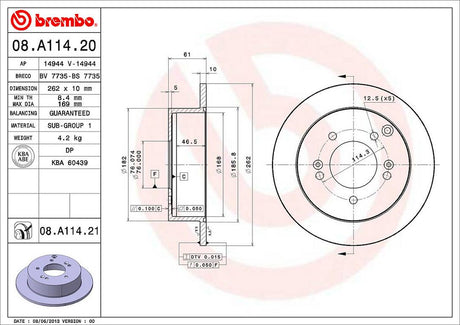 Product of Brembo 08A11421C02 Solid 1 Piece Brake Rotor 
