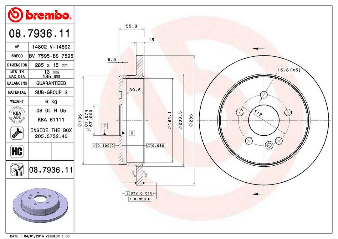 Product of Brembo 08793611C02 Solid 1 Piece Brake Rotor 