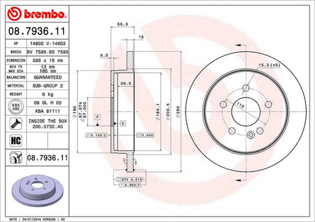 Product of Brembo 08793611C02 Solid 1 Piece Brake Rotor 