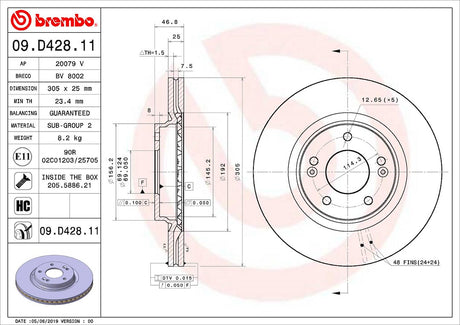 Product of Brembo 09D42811C02 Vented 1 Piece Brake Rotor 