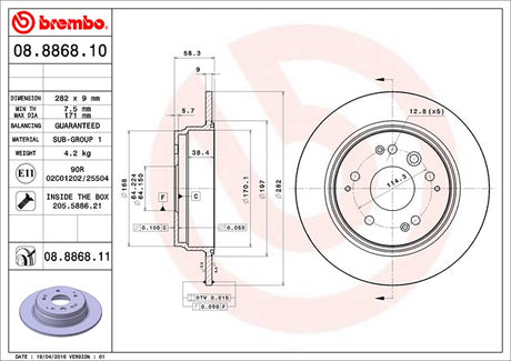 Product of Brembo 08886811C02 Solid 1 Piece Brake Rotor 