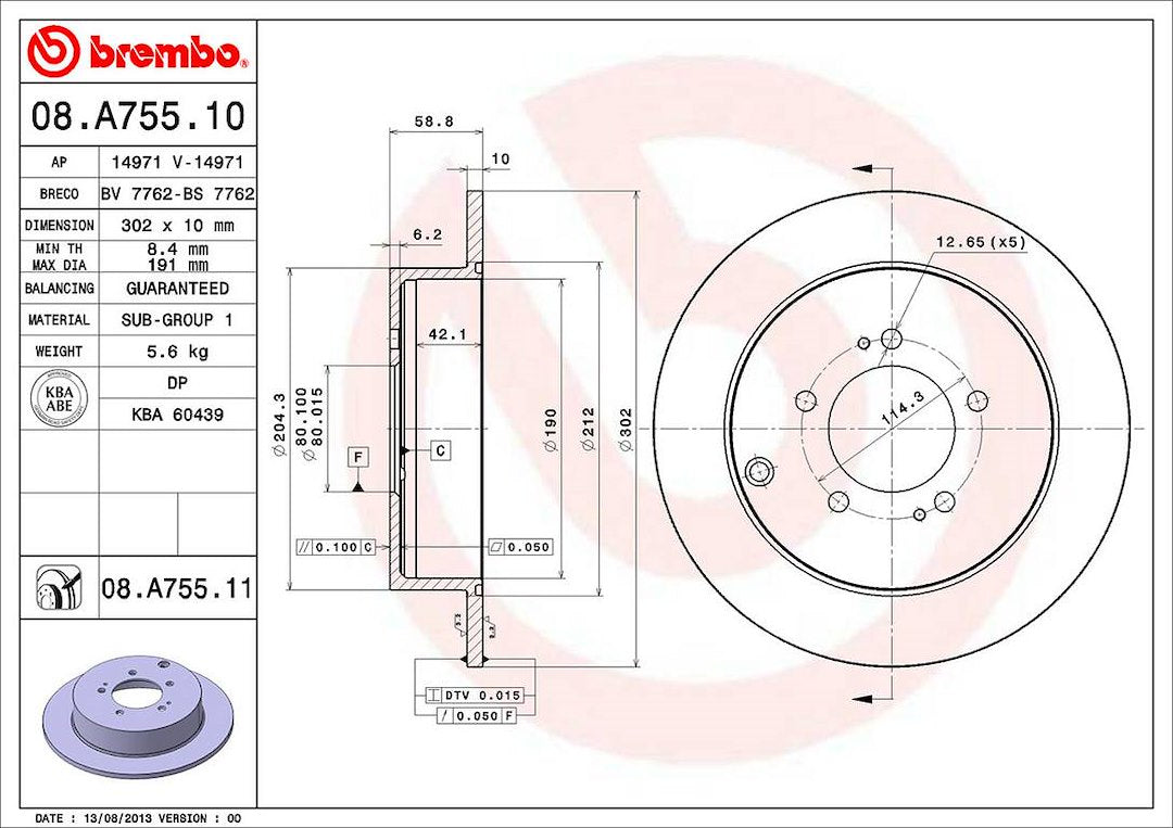 Product of Brembo 08A75511C02 Solid 1 Piece Brake Rotor 