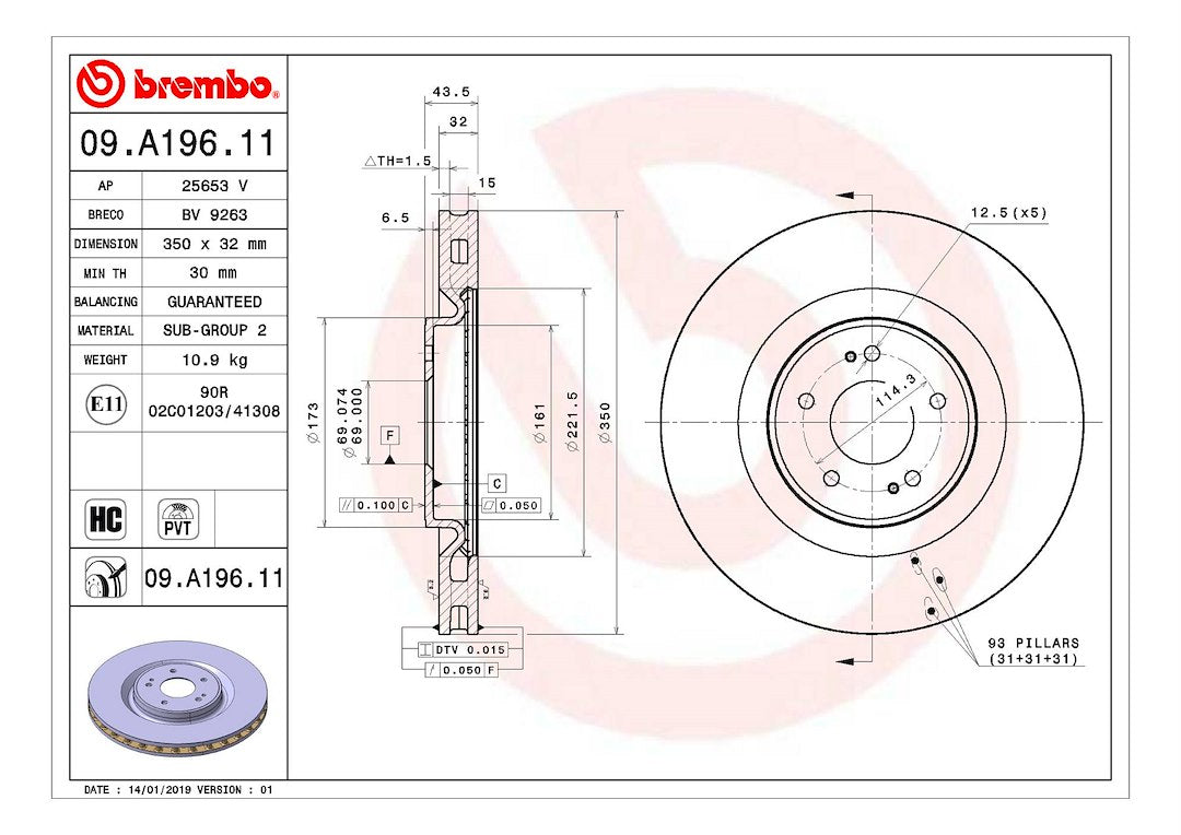 Product of Brembo 09A19611C02 Vented 1 Piece Brake Rotor 