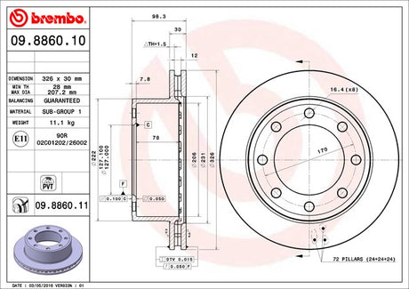 Product of Brembo 09886011C02 Vented 1 Piece Brake Rotor 