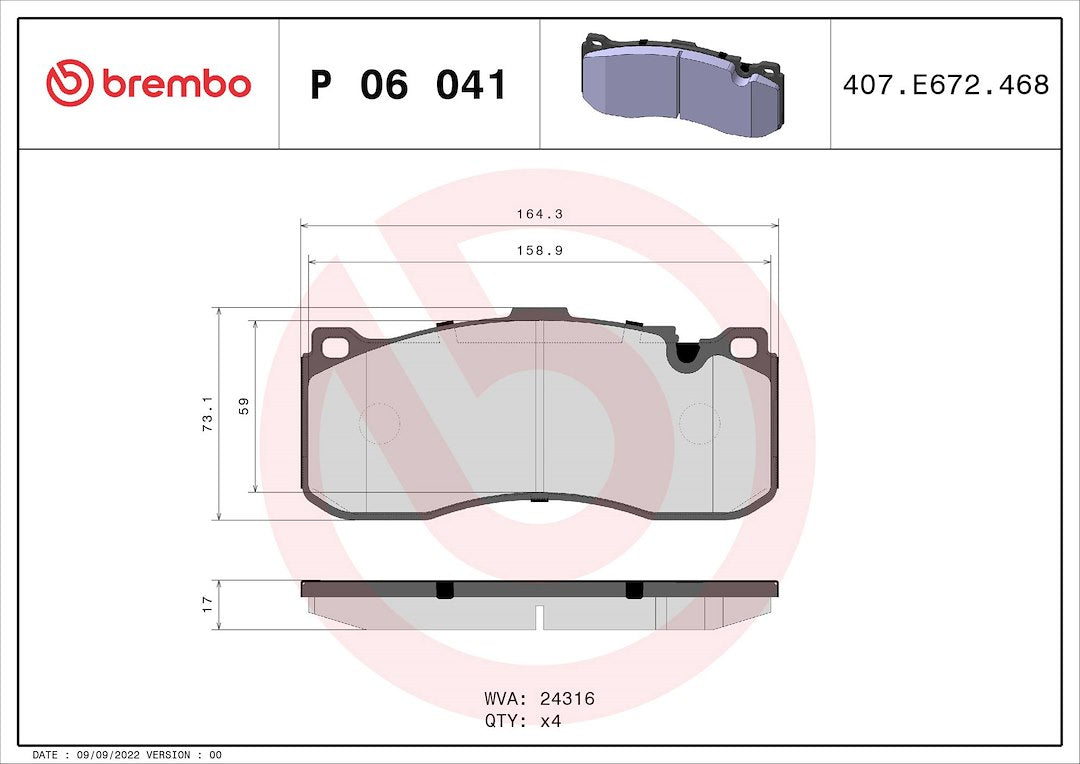 Product of Brembo P06041 Brake Pad - Set Of 4 