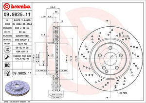 Product of Brembo 09982511C02 Vented Cross Drilled 1 Piece Brake Rotor 