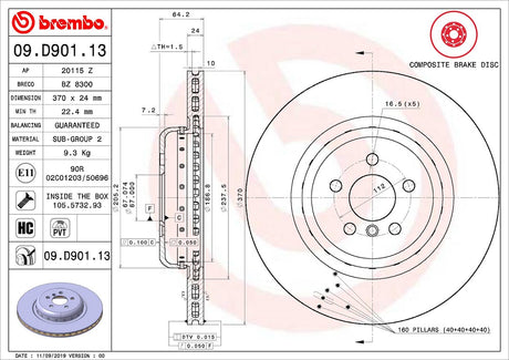 Product of Brembo 09D90113C02 Vented 1 Piece Brake Rotor 