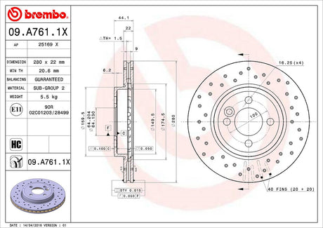 Product of Brembo 09A7611XC02 Xtra Vented Cross Drilled 1 Piece Brake Rotor 