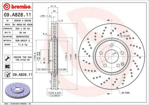 Product of Brembo 09A82811C02 Vented Cross Drilled 1 Piece Brake Rotor 