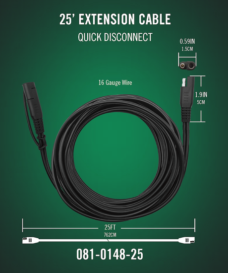 Battery Tender 081-0148-25 Battery Charger Cable Extension||081-0148-25 25 Extension Cable Item Drawing 20241018.Png||86||b72081014825||1682833