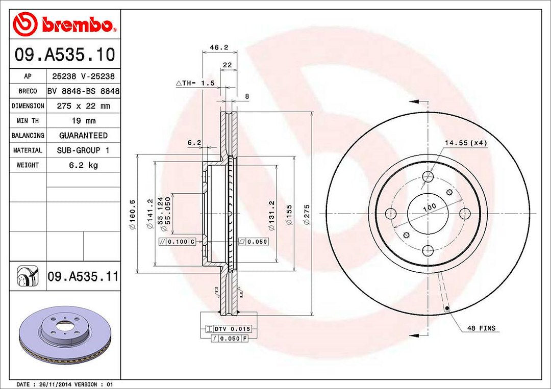 Product of Brembo 09A53511C02 Vented 1 Piece Brake Rotor 