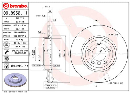 Product of Brembo 09895211C02 Vented 1 Piece Brake Rotor 