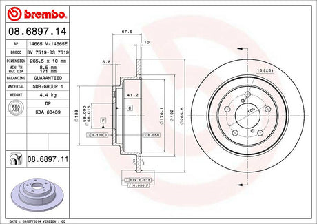 Product of Brembo 08689711C02 Solid 1 Piece Brake Rotor 