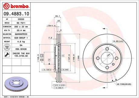 Product of Brembo 09488310C02 Vented 1 Piece Brake Rotor 