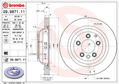Product of Brembo 09987111C02 Vented 1 Piece Brake Rotor 