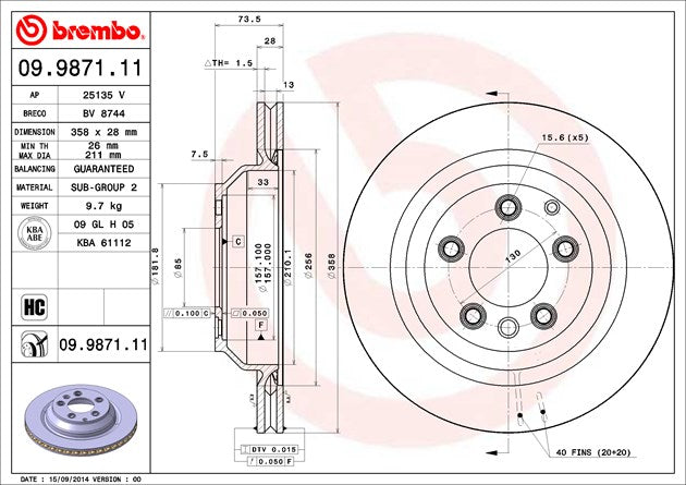 Product of Brembo 09987111C02 Vented 1 Piece Brake Rotor 