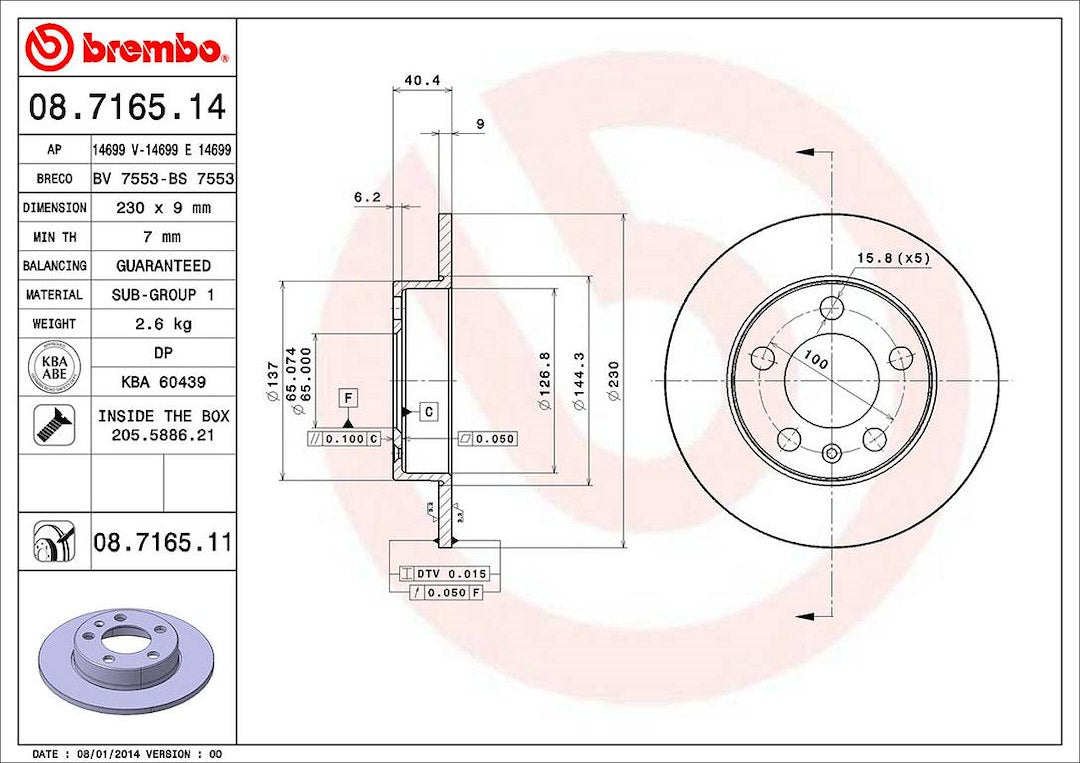 Product of Brembo 08716511C02 Solid 1 Piece Brake Rotor 