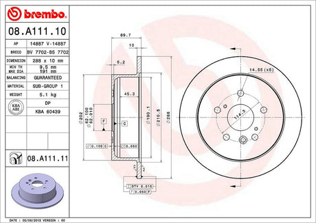 Product of Brembo 08A11111C02 Solid 1 Piece Brake Rotor 