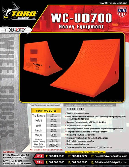 Driver Industrial Opco Llc Wc-Uo700 Wheel Chock||ds-Toro-He-Wc-Uo700-Reva.Jpg||87||drvwcuo700||1133991