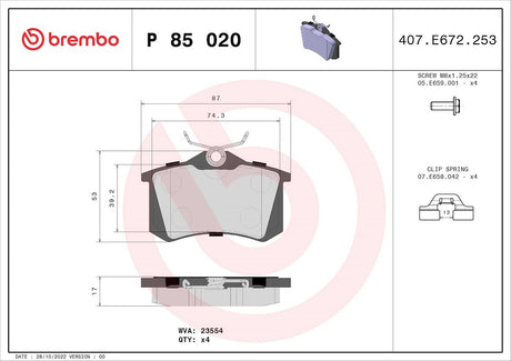 Product of Brembo P85020 Brake Pad - Set Of 4 