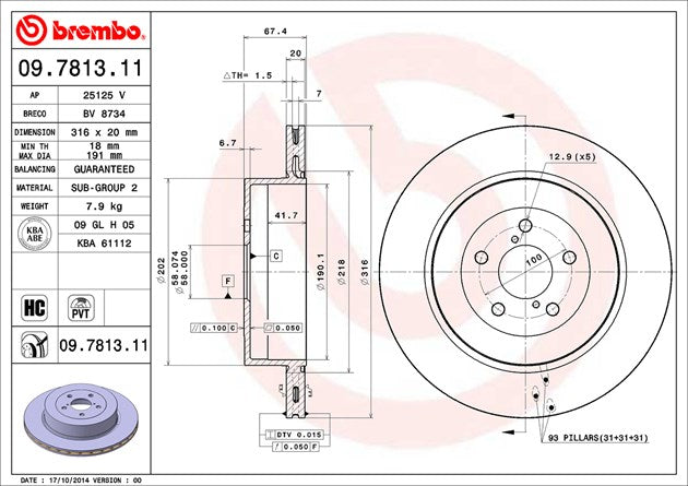 Product of Brembo 09781311C02 Vented 1 Piece Brake Rotor 