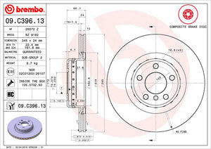 Product of Brembo 09C39613C02 Vented 1 Piece Brake Rotor 