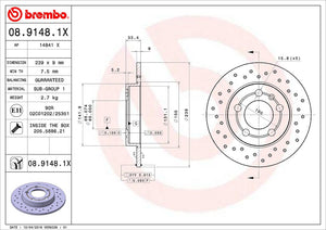 Product of Brembo 0891481XC02 Xtra Solid Cross Drilled 1 Piece Brake Rotor 