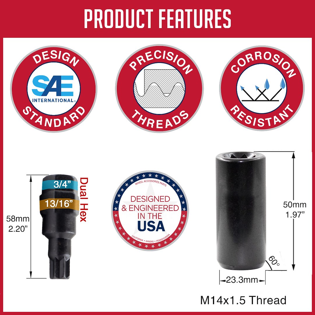 Product of Coyote Wheel Accessories 78K548XLBLK 60 Degree Conical 14x1.5 Lug Nut 