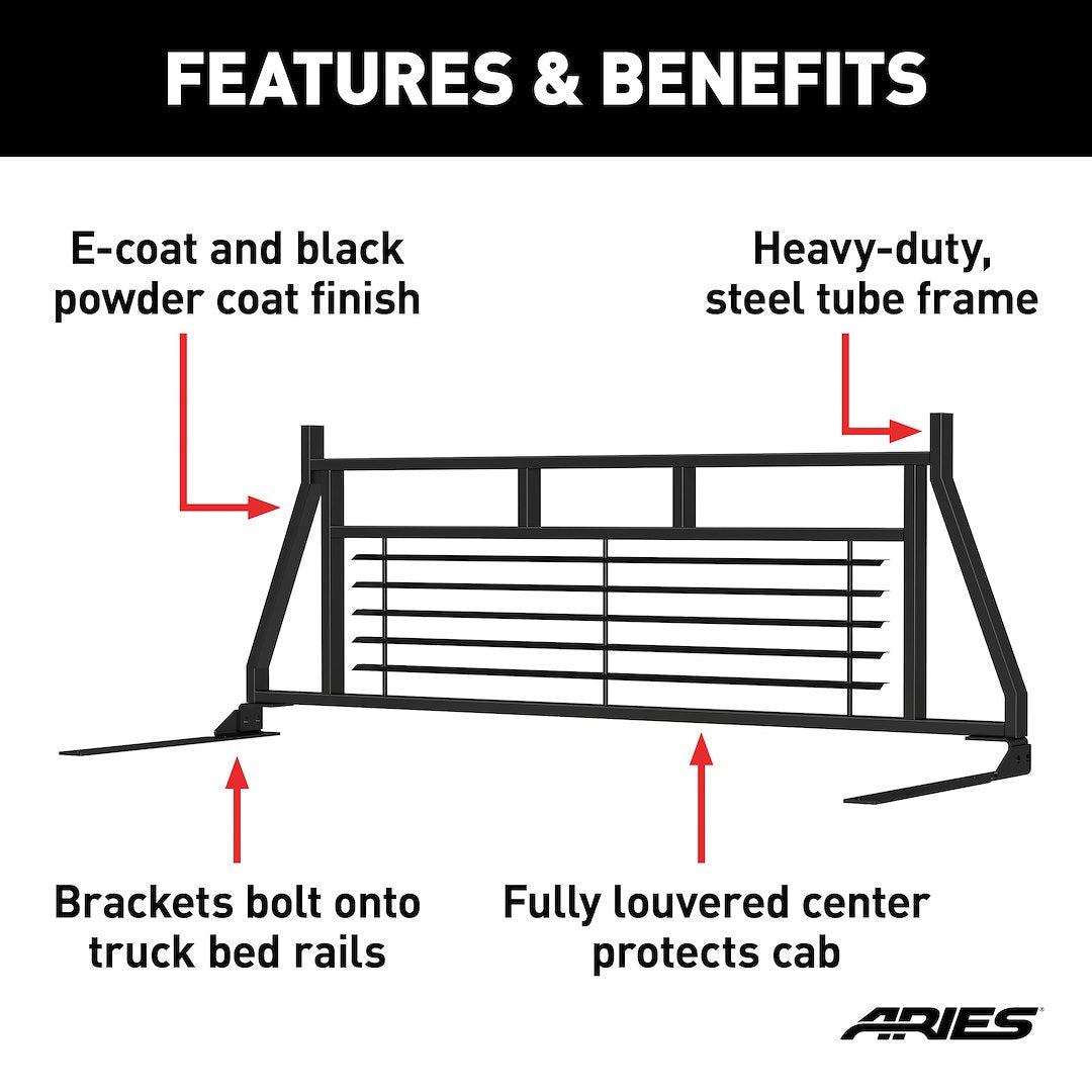 Product of Aries 111000 Bolt-On Black Semi Gloss Powder Coated Louvered Headache Rack 