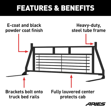 Product of Aries 111000 Bolt-On Black Semi Gloss Powder Coated Louvered Headache Rack 