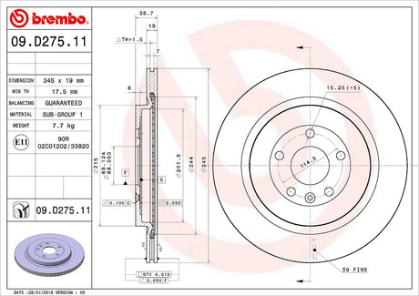 Product of Brembo 09D27511C02 Vented 1 Piece Brake Rotor 