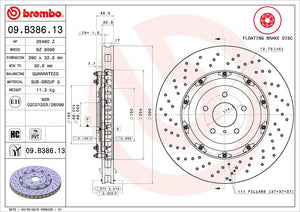 Product of Brembo 09B38613C02 Vented Cross Drilled 1 Piece Brake Rotor 