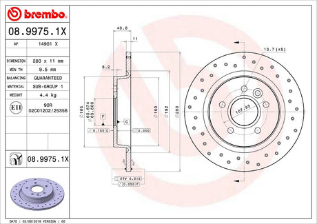Product of Brembo 0899751XC02 Xtra Solid Cross Drilled 1 Piece Brake Rotor 