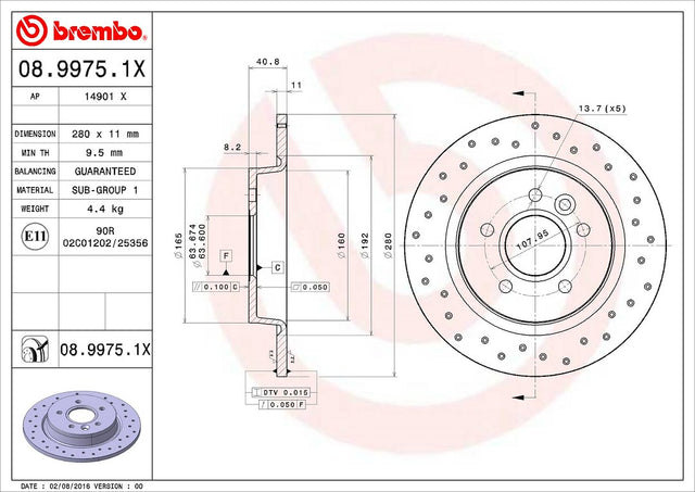 Product of Brembo 0899751XC02 Xtra Solid Cross Drilled 1 Piece Brake Rotor 