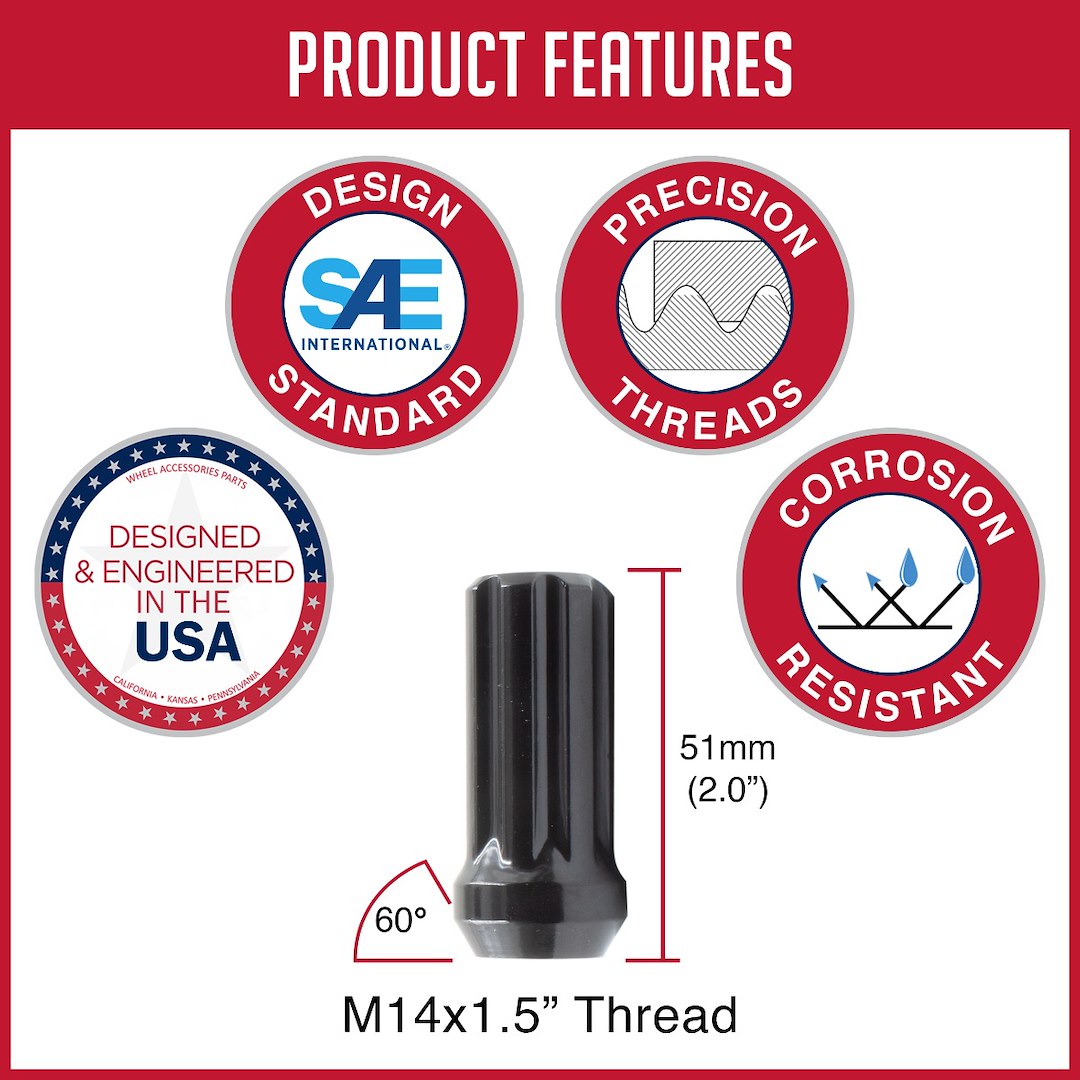 Product of Coyote Wheel Accessories 331148BLK 60 Degree Conical 14x1.5 Lug Nut 
