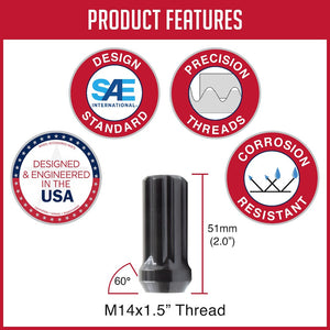 Product of Coyote Wheel Accessories 331148BLK 60 Degree Conical 14x1.5 Lug Nut 