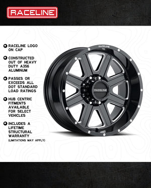 Product of Raceline 16x8 Black With Natural Accents Wheel - 5x4.50 Bolt Pattern 