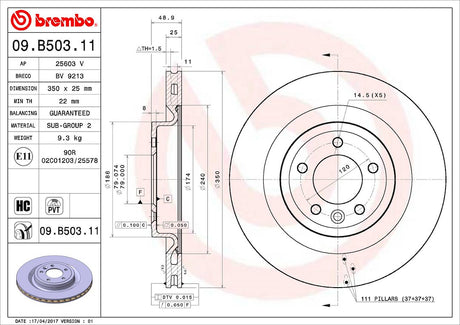 Product of Brembo 09B50311C02 Vented 1 Piece Brake Rotor 