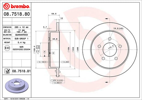 Product of Brembo 08751881C02 Solid 1 Piece Brake Rotor 