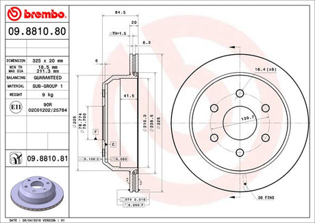 Product of Brembo 09881081C02 Vented 1 Piece Brake Rotor 