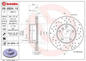 Product of Brembo 0969241XC02 Xtra Vented Cross Drilled 1 Piece Brake Rotor 